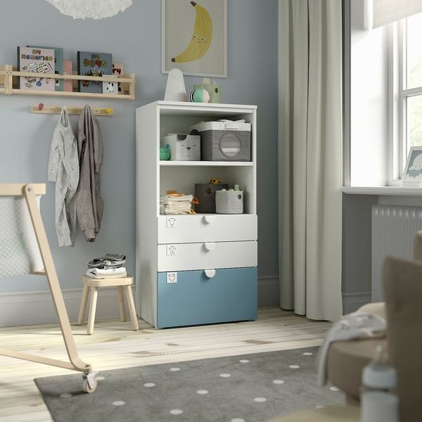 IKEA Книжный шкаф, белый синий/с 3 ящиками SM&Aring;STAD / PLATSA, 695.439.24 69543924 фото