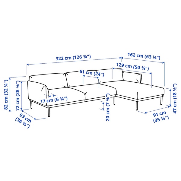 IKEA 4-местный диван с шезлонгом, Гуннаред черный/серый ÄPPLARYD, 095.281.77 09528177 фото