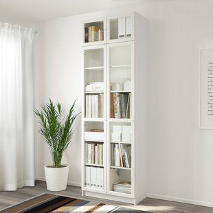 IKEA BILLY / OXBERG (ИКЕА БИЛЛИ/ОКСБЕРГ), Книжный шкаф с раздвижкой/дверцей, белый, стекло, 80x42x237 см, 393.988.53 39398853 фото