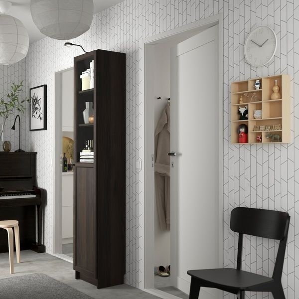 IKEA Книжный шкаф с панельными/стеклянными дверцами, имитация темно-коричневого цвета. дуб BILLY / OXBERG, 994.833.39 99483339 фото