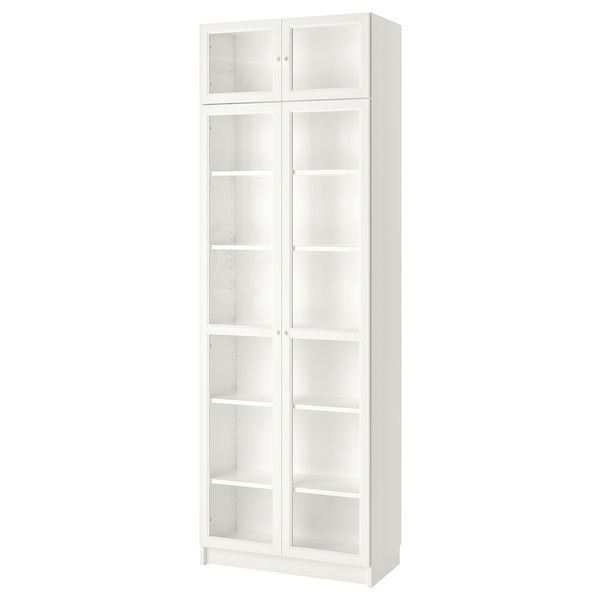 IKEA BILLY/OXBERG (ІKEA БИЛЛИ/ОКСБЕРГ), Книжкова шафа з розсуненням/дверцятами, білий, скло, 80x42x237 см, 393.988.53 39398853 фото