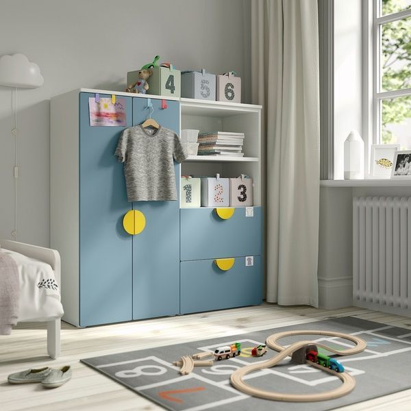 IKEA Книжкова шафа, білий/синій SM&Aring;STAD / PLATSA, 995.482.27 99548227 фото