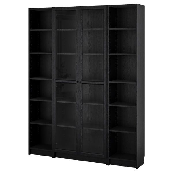 IKEA Комбинация стеллажей со стеклянными дверцами, имитация черного цвета. дуб BILLY / OXBERG, 494.835.39 49483539 фото