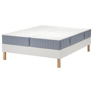IKEA Континентальне ліжко, Valev&aring;g твердий/середньотвердий/світло-блакитний білий LYNG&Ouml;R, 695.524.71 69552471 фото
