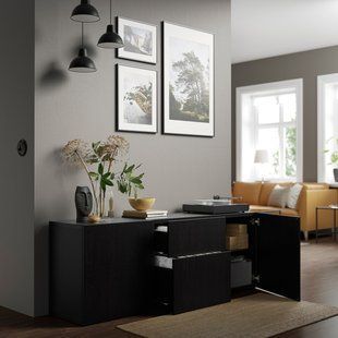 IKEA BESTA (ІKEA БЕСТО), Комбінація з висувними ящиками, czarnybrąz, Lappviken czarnybrąz, 180x42x65 см, 893.251.66 89325166 фото