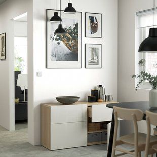 IKEA BESTA (ИКЕА БЕСТО), Комбинация для хранения с дверцами/ящиками, под беленый дуб/Сельсвикен глянцевый/белый, 120x42x65 см, 294.126.42 29412642 фото