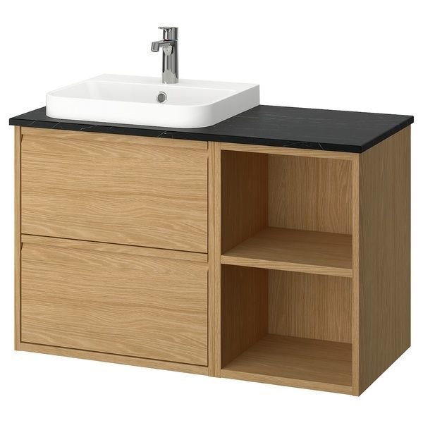 IKEA Умывальник/умывальник/смеситель, имитация. имитация дуба/черного мрамора &Auml;NGSJ&Ouml;N / BACKSJ&Ouml;N, 195.284.45 19528445 фото