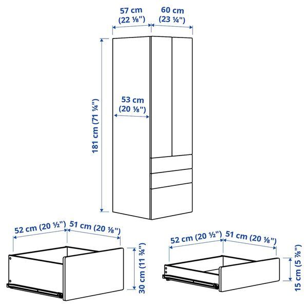 IKEA Гардероб, бело-синий/с 3 ящиками SM&Aring;STAD / PLATSA, 695.440.99 69544099 фото