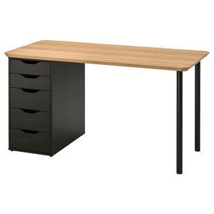 IKEA Письменный стол, бамбук/черно-коричневый ANFALLARE / ALEX, 894.177.45 89417745 фото