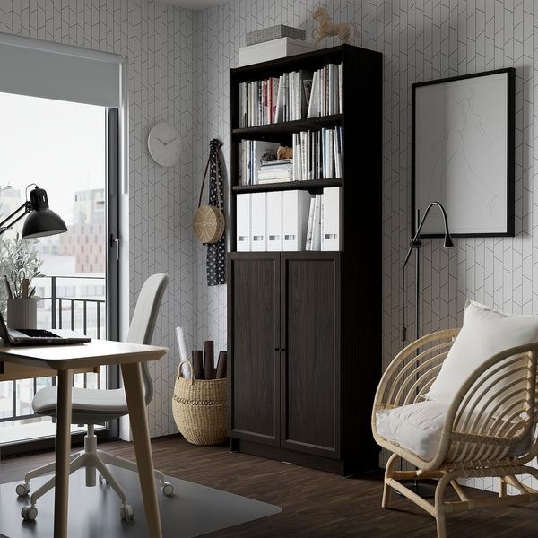 IKEA Книжный шкаф с дверцами, имитация темно-коричневого цвета. дуб BILLY / OXBERG, 294.833.66 29483366 фото