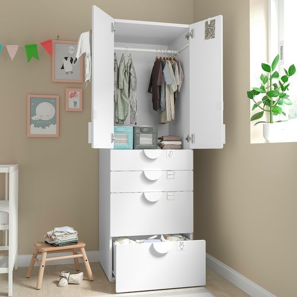 IKEA Гардероб, белый/береза ​​с 4 ящиками SM&Aring;STAD / PLATSA, 494.309.37 49430937 фото