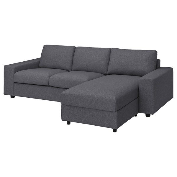 IKEA Диван 3-місний з шезлонгом, широкі підлокітники Гуннаред/середньосірий VIMLE, 994.012.92 99401292 фото