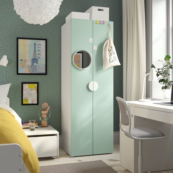 IKEA Шафа, білий/світло-зелений SM&Aring;STAD / PLATSA, 595.499.88 59549988 фото
