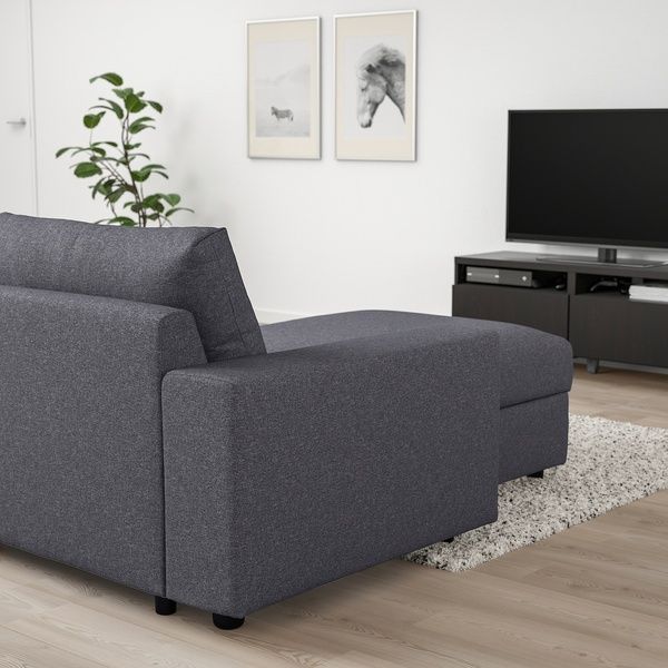 IKEA Диван 3-місний з шезлонгом, широкі підлокітники Гуннаред/середньосірий VIMLE, 994.012.92 99401292 фото