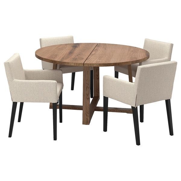 IKEA Стол + 4 стула с подлокотниками, дубовый шпон коричневой морилки/Гуннаред бежевый черный M&Ouml;RBYL&Aring;NGA / M&Aring;REN&Auml;S, 295.200.95 29520095 фото