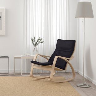 IKEA Кресло-качалка, дубовый шпон, беленый/Книса черный PO&Auml;NG, 494.292.41 49429241 фото