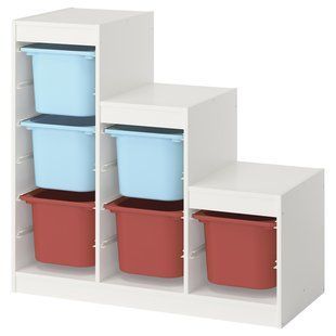 IKEA Полка с контейнерами, белый светло-синий/красный TROFAST, 495.733.99 49573399 фото