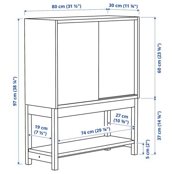 IKEA IVAR (ІKEA ИВАР), Книжкова шафа з розсувними дверима, сосна, 80x30x97 см, 294.946.47 29494647 фото