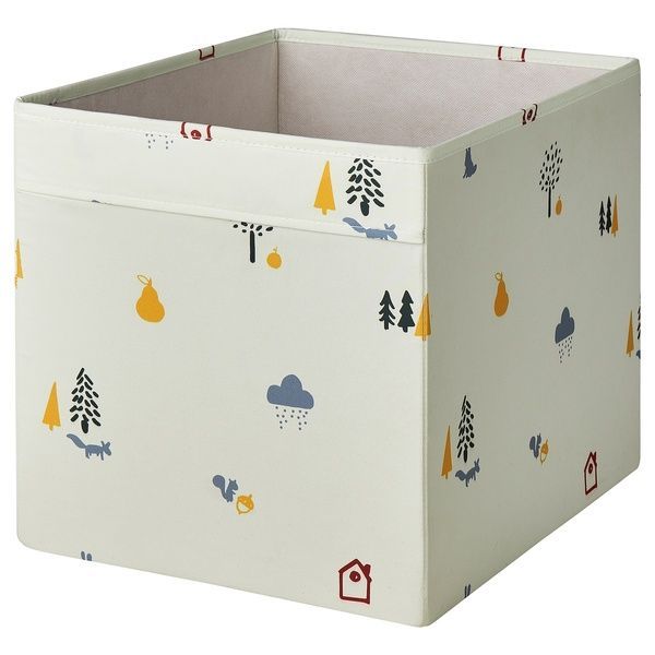 IKEA REGNBROMS (ІKEA РЕГНБРОМС), Коробка, малюнок лісових тварин/різнокольоровий, 33x38x33 см, 005.553.54 00555354 фото