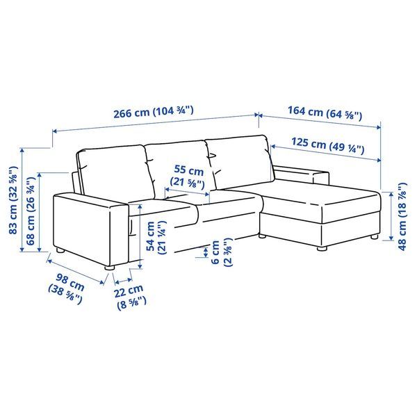 IKEA Диван 3-місний з шезлонгом, з широкими підлокітниками/Халларп сірий VIMLE, 294.014.22 29401422 фото