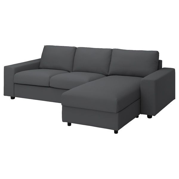 IKEA Диван 3-місний з шезлонгом, з широкими підлокітниками/Халларп сірий VIMLE, 294.014.22 29401422 фото