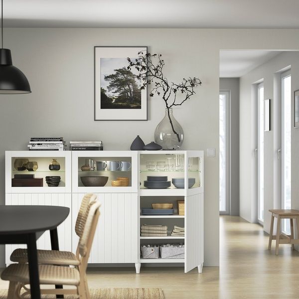 IKEA BESTA (ІKEA БЕСТО), Комбінація з дверцятами, білий, Sutterviken/Kabbarp білий прозоре скло, 180x42x112 см, 993.843.39 99384339 фото