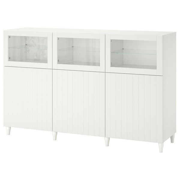 IKEA BESTA (ІKEA БЕСТО), Комбінація з дверцятами, білий, Sutterviken/Kabbarp білий прозоре скло, 180x42x112 см, 993.843.39 99384339 фото
