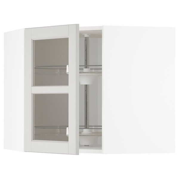 IKEA Шафа-купе карусель/скляні дверцята білий/Lerhyttan світло-сірий METOD, 292.744.81 29274481 фото