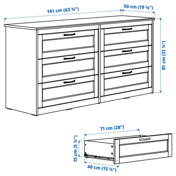 IKEA Комод SONGESAND (ІKEA SONGESAND), Комод, 6 ящиків, білий, 703.667.98 70366798 фото