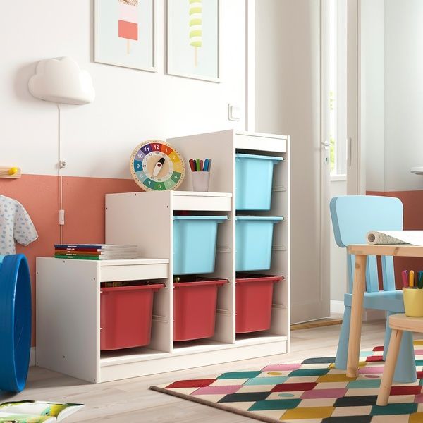 IKEA Стелаж з контейнерами, білий світло-синій/червоний TROFAST, 495.733.99 49573399 фото