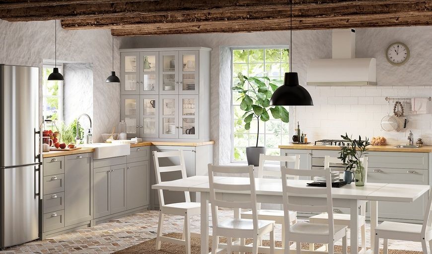 IKEA Шафа-купе карусель/скляні дверцята білий/Lerhyttan світло-сірий METOD, 292.744.81 29274481 фото