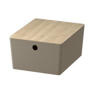 IKEA Контейнер з кришкою темно-сіро-бежевий/бамбук KUGGIS, 895.826.17 89582617 фото