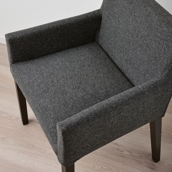 IKEA Стол + 4 стула с подлокотниками, дубовый шпон коричневой морилки/Гуннаред черный темно-серый M&Ouml;RBYL&Aring;NGA / M&Aring;REN&Auml;S, 895.201.01 89520101 фото