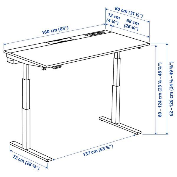 IKEA Письменный стол с регулируемой высотой, электрический, белый MITTZON, 595.299.66 59529966 фото
