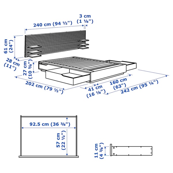 IKEA MANDAL (ІKEA МАНДАЛА), Каркас ліжка, узголів'я, береза/білий, 160x202 см, 890.949.48 89094948 фото