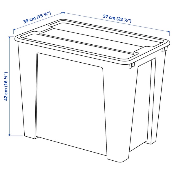 IKEA SAMLA (ІKEA САМЛА), Контейнер із кришкою, прозорий, 57x39x42 см/65 л, 994.407.74 99440774 фото