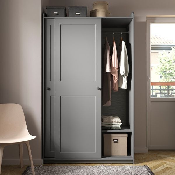 IKEA Гардероб с раздвижными дверями, серый HAUGA, 604.072.71 60407271 фото