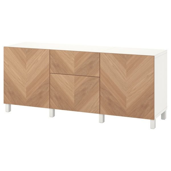 IKEA Комбинация с ящиками, белый/Хедевикен/Дубовый шпон Стуббарп BEST&Aring;, 394.402.58 39440258 фото
