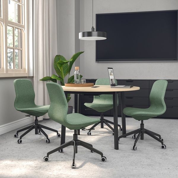 IKEA Стол для переговоров, круглый береза/черный шпон MITTZON, 395.304.28 39530428 фото