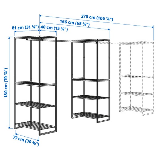 IKEA JOSTEIN (ІKEA ЖОСТЕЙН), Стелаж з платтяною штангою, внутрішній/зовнішній/білий дріт, 81x166/270x180 см, 294.372.80 29437280 фото