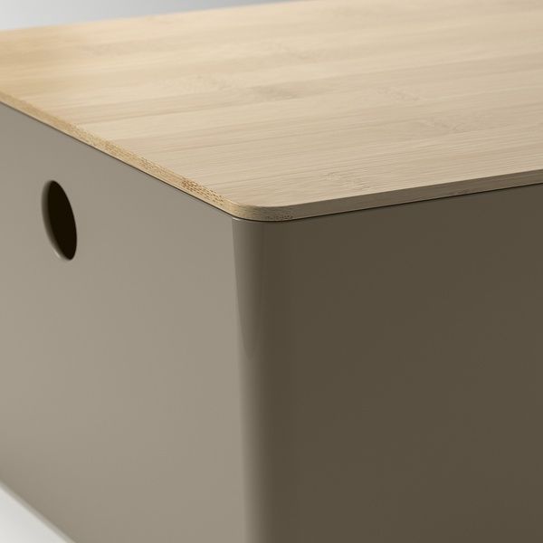 IKEA Контейнер з кришкою темно-сіро-бежевий/бамбук KUGGIS, 895.826.17 89582617 фото
