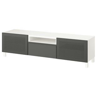 IKEA Тумба под телевизор, белый Мёртвикен/Вестервикен/Стуббарп тёмно-серый BEST&Aring;, 995.730.14 99573014 фото