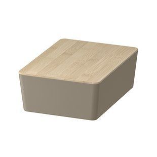 IKEA Контейнер з кришкою темно-сіро-бежевий/бамбук KUGGIS, 995.826.12 99582612 фото