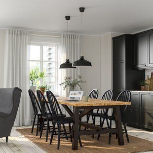 IKEA Стол и 6 стульев, акация/черный SKOGSTA / SKOGSTA, 195.451.24 19545124 фото