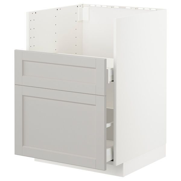 IKEA БРЕДШЁН/2фр/2шт шкаф под раковину, белый/Лерхиттан светло-серый METOD, 392.978.49 39297849 фото