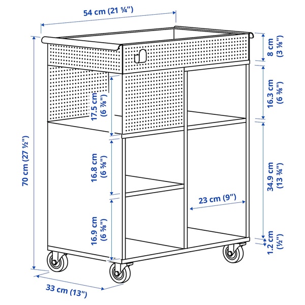 IKEA OVNING (ІKEA ОВНИНГ), Візок, білий/сіро-зелений, 54x33 см, 005.170.03 00517003 фото