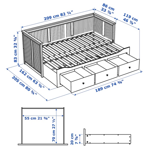 IKEA HEMNES (ИКЕА ХЕМНЭС), Набор мебели для спальни, 3 предм, белая морилка, 80x200 см, 294.834.27 29483427 фото