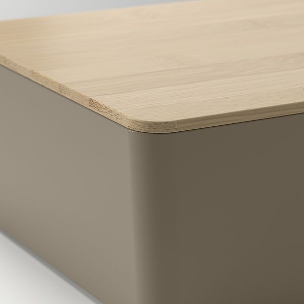 IKEA Контейнер з кришкою темно-сіро-бежевий/бамбук KUGGIS, 995.826.12 99582612 фото