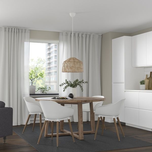 IKEA Стіл + 4 стільці з підлокітниками, коричнева морилка/шпон білого дуба M&Ouml;RBYL&Aring;NGA / GR&Ouml;NSTA, 395.693.12 39569312 фото