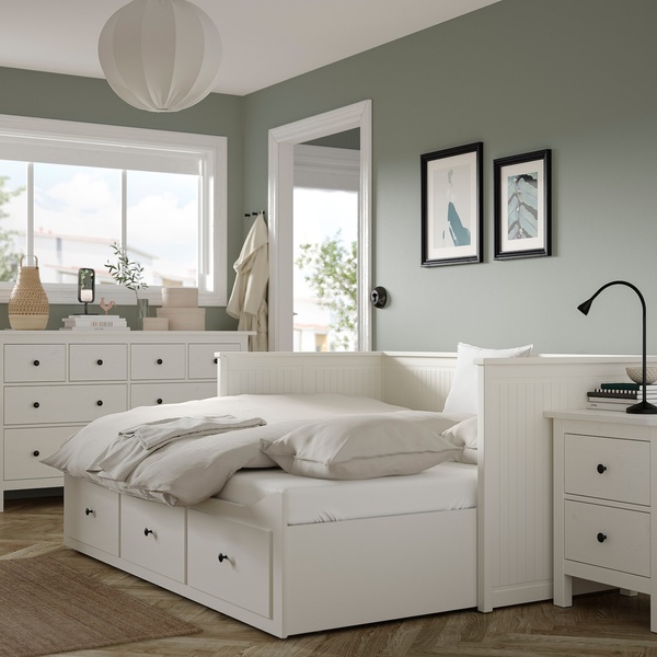 IKEA HEMNES (ИКЕА ХЕМНЭС), Набор мебели для спальни, 3 предм, белая морилка, 80x200 см, 294.834.27 29483427 фото